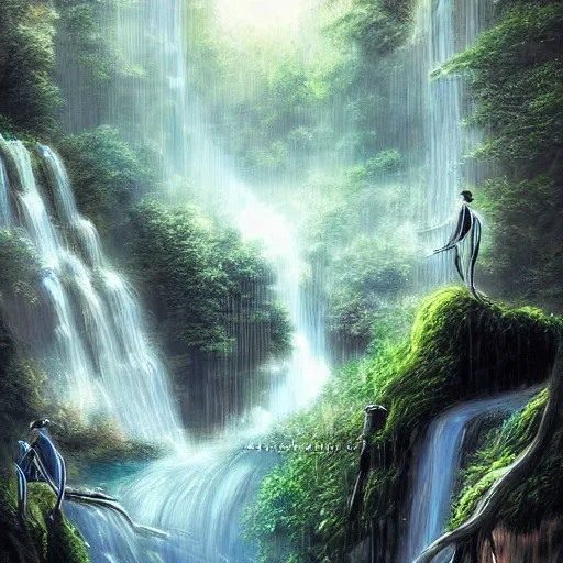 Image similar to a beautiful waterfall, elegant, soulful, liquid, masterpiece, Cinematic, fantasy, digital art,