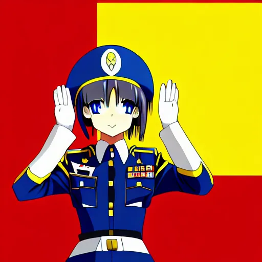 Image similar to anime girl general saluting near the flag of the ukraine, trending on pixiv, professional digital art