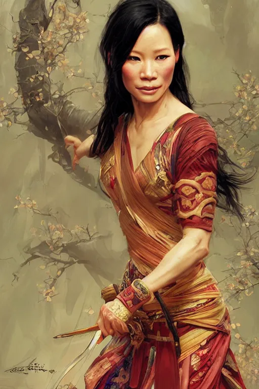 Image similar to Lucy Liu portrait, wuxia, fantasy, elegant, intricate, by Stanley Artgerm Lau, greg rutkowski, thomas kindkade, alphonse mucha, loish, norman Rockwell