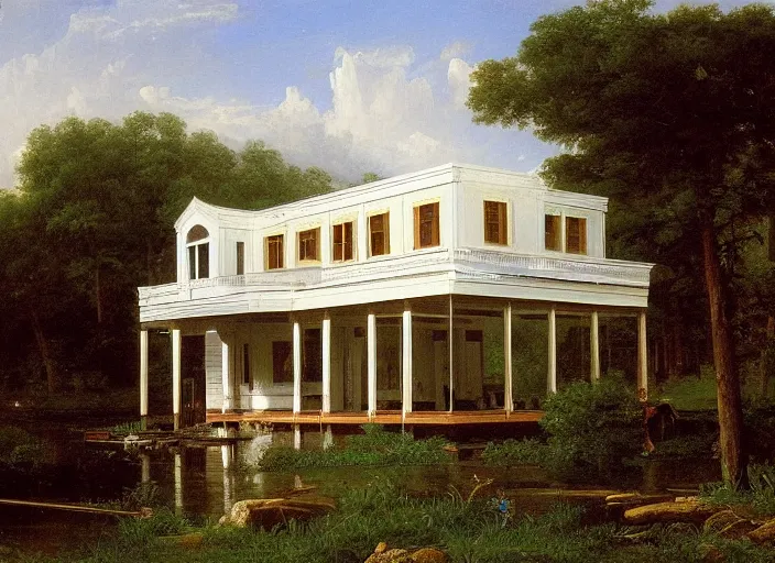 Image similar to painting of the farnsworth house by thomas cole