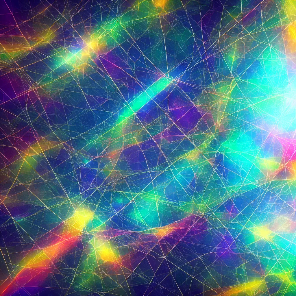 Image similar to an abstract painting showing the geometry of the quantum universe, 3d rendered in octane