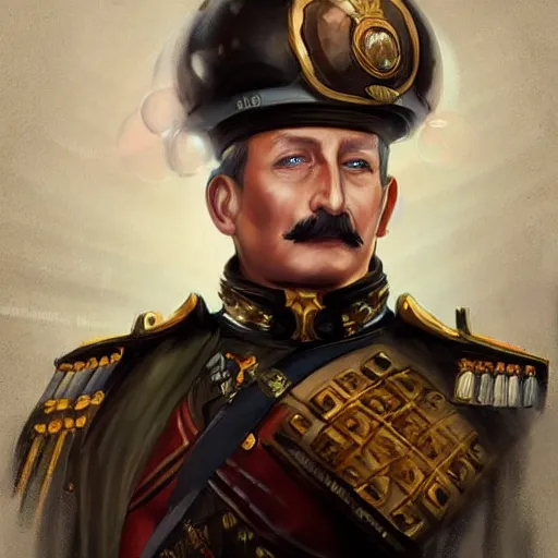 Image similar to German Kaiser Wilhelm II as a giant dieselpunk robot, portrait, concept art, art by Artgerm