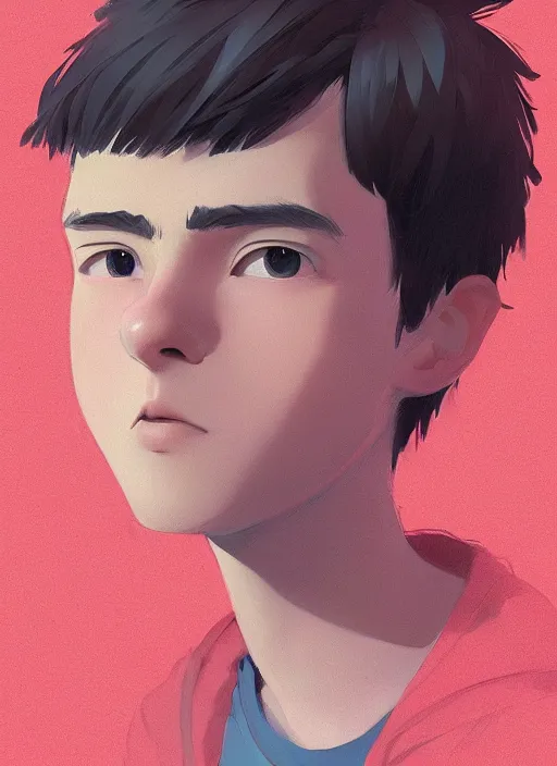 Image similar to a beautiful portrait of a cute teenage boy by cory loftis and atey ghailan. artstation, pinterest, ambient occlusion, volumetric light, digital art, highly detailed, fine detail, complex fantasy character, rendered in octane