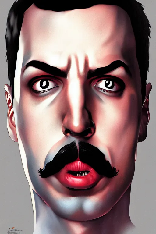 Image similar to freddie mercury, manga cover art, detailed color portrait, artstation trending, 8 k, greg rutkowski