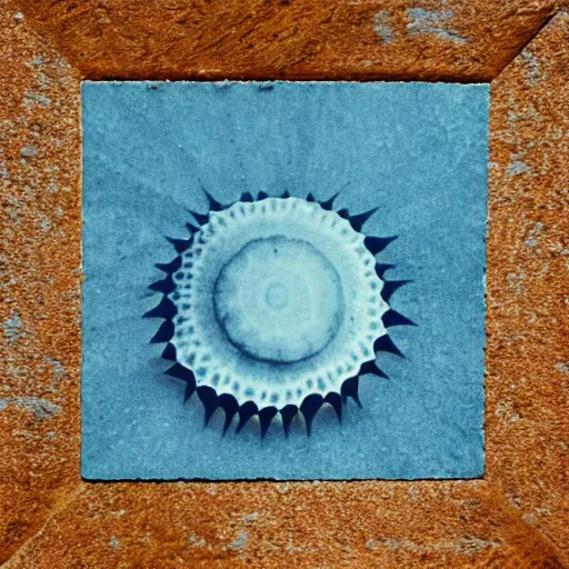 Image similar to sea urchin in the style of cyanotype