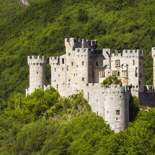 Image similar to Castle on top of a mountain, mountain top castle, medieval castle, in the distance, taken from afar, 8k, photography