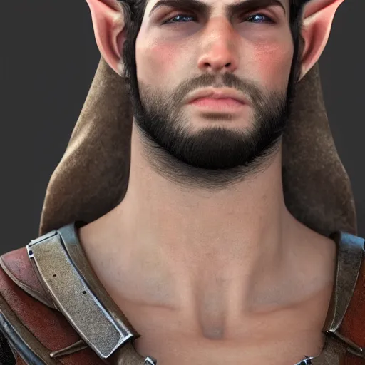 Image similar to medieval elf gigachad, portrait, detailed face, hugh quality face, rtx, 8 k, unreal engine 5, blender render,