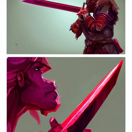 Prompt: a magical sword made of ruby, artstation