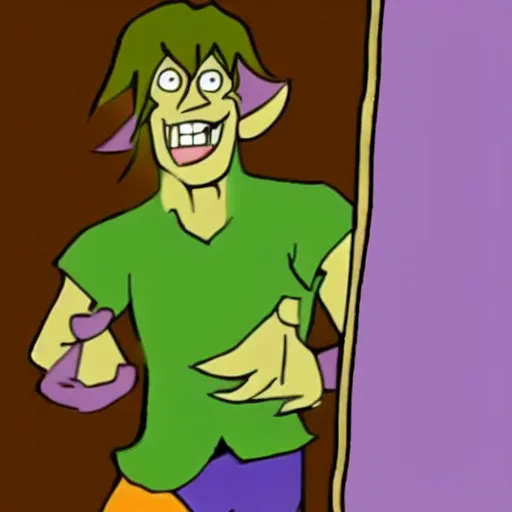 Image similar to grainy photo of shaggy rogers as a creepy monster in a closet, harsh flash