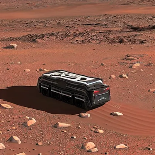 Prompt: A tesla Cybertruck on the surface of Mars, hyper realistic