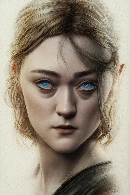 Image similar to Dakota Fanning as a ruggedly handsome hero, intricate, elegant, highly detailed, centered, digital painting, artstation, concept art, smooth, sharp focus, illustration, art by artgerm and donato giancola and Joseph Christian Leyendecker, WLOP