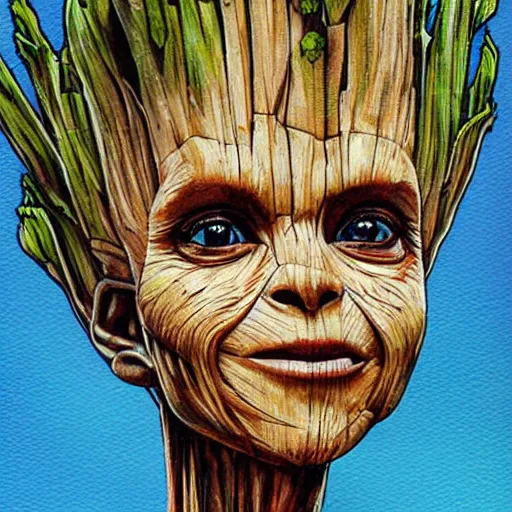 Prompt: portrait of Groot by Sandra Chevrier