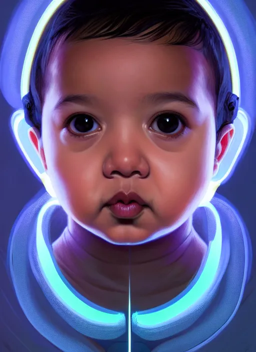 Image similar to symmetry!! portrait of chubby!! baby!!! ahmed helmy, sci - fi, tech wear, glowing lights!! intricate, elegant, highly detailed, digital painting, artstation, concept art, smooth, sharp focus, illustration, art by artgerm and greg rutkowski and alphonse mucha