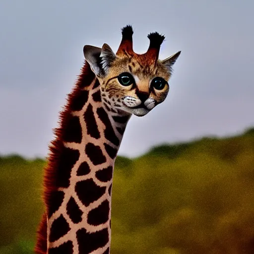 Image similar to cat giraffe hybrid, bold natural colors, national geographic photography, masterpiece, full shot, award winning