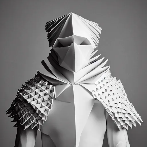 Image similar to a portrait of a beautiful young male wearing an alexander mcqueen armor made of origami , photographed by andrew thomas huang, artistic