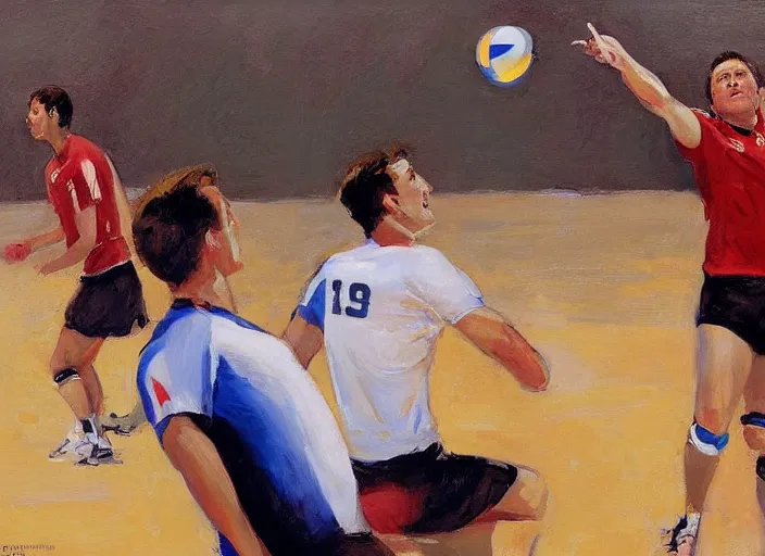 Image similar to a highly detailed beautiful portrait of elon musk playing voleyball, by gregory manchess, james gurney, james jean