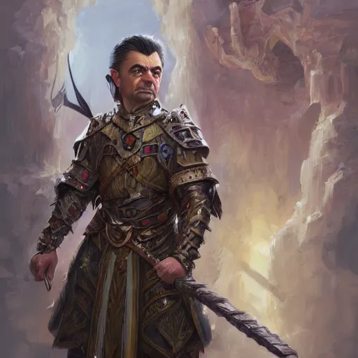 Image similar to Rowan Atkinson as a fantasy D&D character, portrait art by Donato Giancola and Bayard Wu, digital art, trending on artstation, 4k