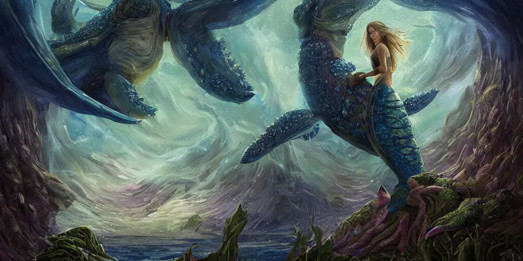 Prompt: A fantasy fairytale story style portrait painting, Great Leviathan Turtle, Mythic Island at the center of the Universe, accompanying hybrid, Cory Chase, Blake Lively, Anya_Taylor-Joy, Grace Moretz, Halle Berry, Mystical Valkyrie, Anubis-Reptilian, Atlantean Warrior, intense smoldering, soul penetrating invasive eyes. fantasy atmospheric lighting, digital painting, hyperrealistic, François Boucher, Oil Painting, Cozy, hot springs hidden Cave, candlelight, natural light, lush plants and flowers, smooth cave rock, visually crisp & clear, Golden dappled dynamic lighting, Regal, Refined, elegant, intricate, Spectacular Rocky Mountain retreat center, atmospheric, studio ghibli, eddie mendoza, james chadderton bright clouds, luminous stellar sky, outer worlds, cognitive Coherence cohesion character illustration, photorealistic, Vivarium, Theophanic atmosphere, michael whelan, William-Adolphe Bouguereau, Michael Cheval, Crisp clear hd resolution, Digital Art, RPG portrait, Steampunk, hyperdetailed, artstation, cgsociety, kodak, fuji film, photoreal, 12k ursa, volumetric light, Highly Detailed, Cinematic Lighting, HD resolution, unreal 5, DAZ, hyperreality, octane render, Unreal Engine, 8k, HD