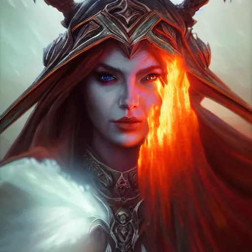 Image similar to hyperrealist portrait of sylvanas windrunner burning the world tree. by bayard wu, fantasy art, photo realistic, dynamic lighting, trending on artstation, poster, volumetric lighting, very detailed faces, 4 k, award winning