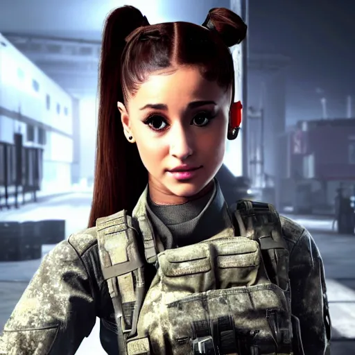 Image similar to Ariana Grande in Call of Duty, 4k