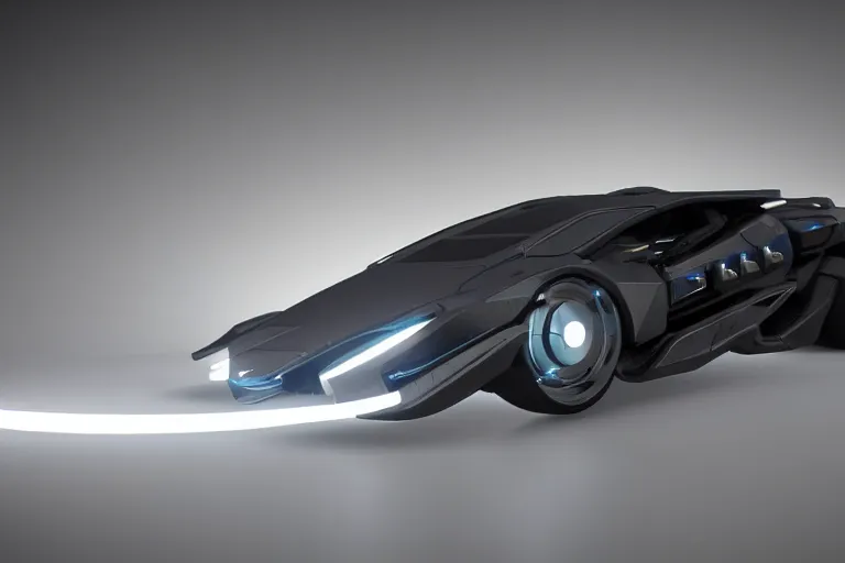 Image similar to cyberpunk batmobile concept inspired sports car, futuristic look, highly detailed body, very expensive, photorealistic camera shot, bright studio setting, studio lighting, crisp quality and light reflections, unreal engine 5 quality render