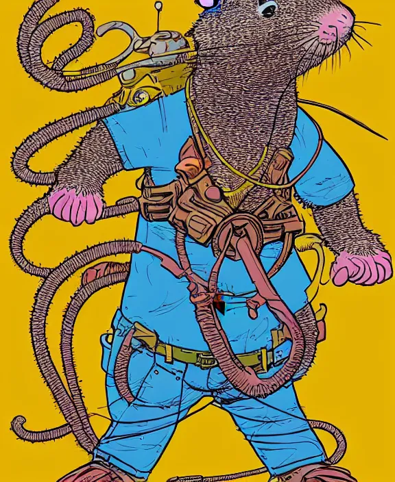 Prompt: a rat in the style of geof darrow, colorful