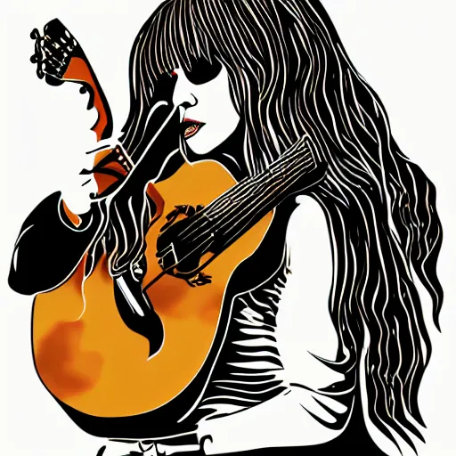 Image similar to stevie nicks playing guitar and singing, sticker - art, svg vector, adobe - illustrator