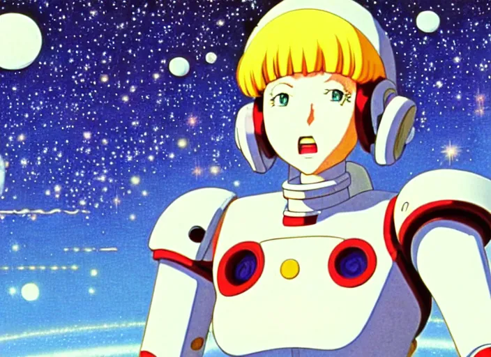 Prompt: anime fine details portrait of joyful girl space pilot in posing in spaceship station planet captain bridge outer worlds robots extraterrestrial hyper contrast well drawn in Jean Henri Gaston Giraud animation film The Masters of Time FANTASTIC PLANET bokeh, close-up, anime masterpiece by Studio Ghibli. 8k, sharp high quality classic anime from 1990 in style of Hayao Miyazaki