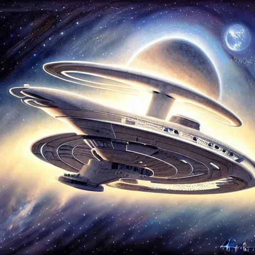 Image similar to starship enterprise, symmetry, by jean - baptiste monge