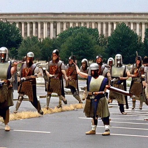 Image similar to roman legions shooting in front of the pentagon ( 2 0 0 3 )