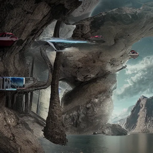 Image similar to man's catastrophic escape and decoupling from nature, futuristic matte painting, photography