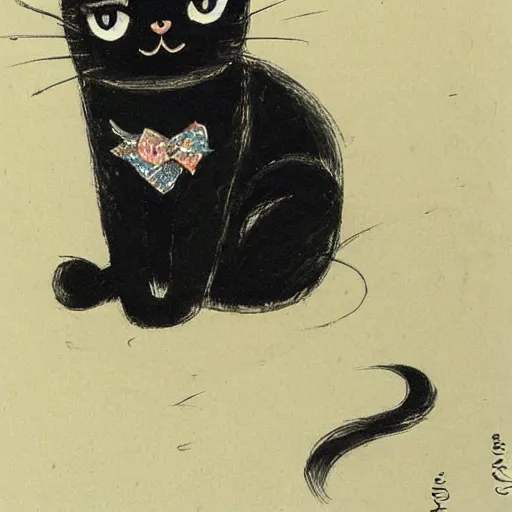 Prompt: a cute black cat by Amano Yoshitaka