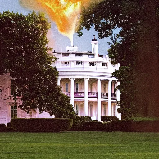 Prompt: the Whitehouse, fire, Thomas Kincaid