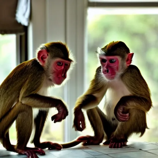 Image similar to funny photo of two monkeys having fun in the kitchen