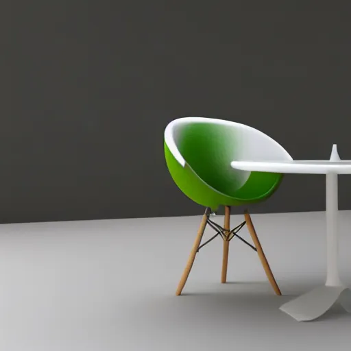 Image similar to a chair that looks like an avocado sitting on top of a white table, a 3 d render by susan weil, behance, ecological art, behance hd, rendered in cinema 4 d, made of soft fabric