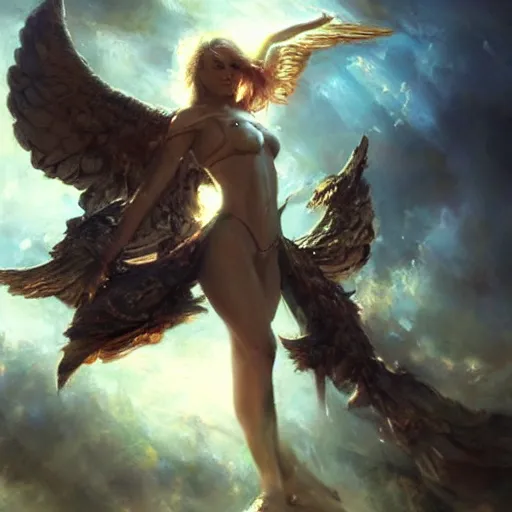 Image similar to a gathering of angels appeared above my head by by raymond swanland, highly detailed, bright tones