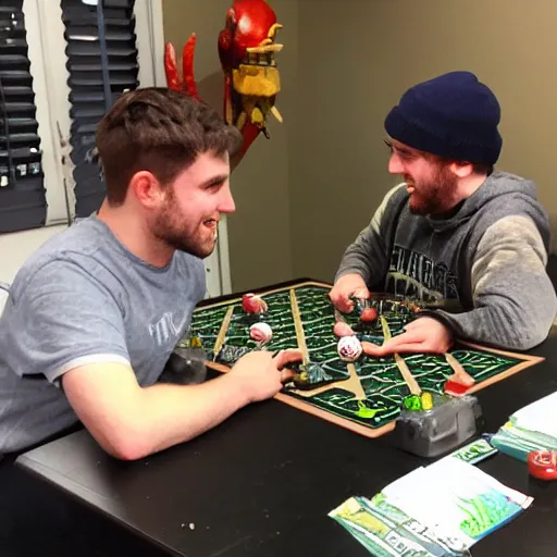 Prompt: two guys playing blood bowl