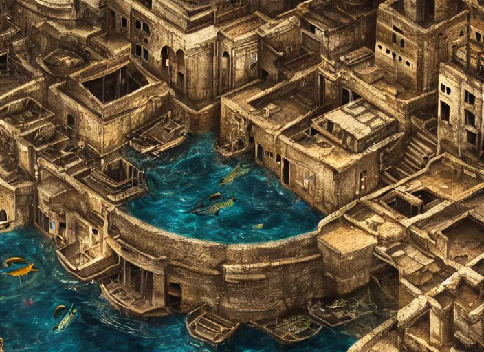 Prompt: roman classical favela, underwater environment, scenery, professional, award - winning, trending on artstation, hyper detailed, realistic, beautiful, emotional, shiny, golden, picture