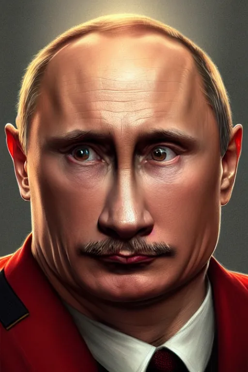 Image similar to vladimir putin as a robotnik, realistic portrait, symmetrical, highly detailed, digital painting, artstation, concept art, smooth, sharp focus, illustration, cinematic lighting, art by artgerm and greg rutkowski and alphonse mucha