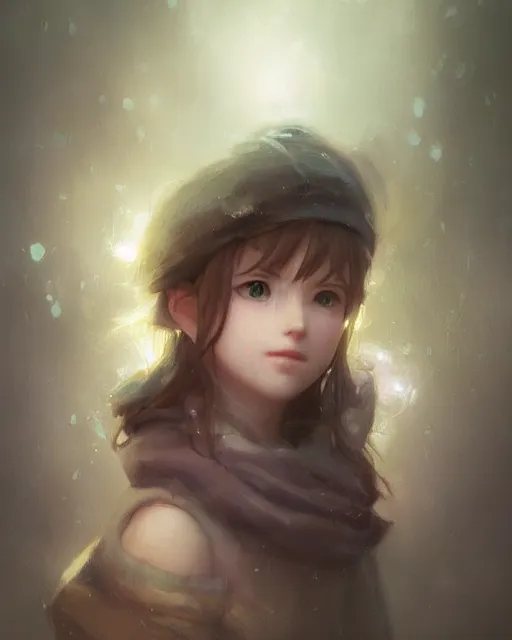 Image similar to beautiful aerith gainsborough, face centered portrait, cottagecore, confident, fog, rain, volumetric lighting, soft light particles floating near her, illustration, perfectly shaded, oft painting, art by krenz cushart and wenjun lin