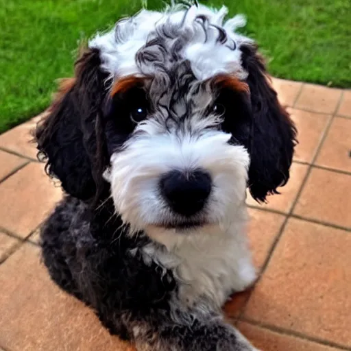 Prompt: bernedoodle with Disney eyes