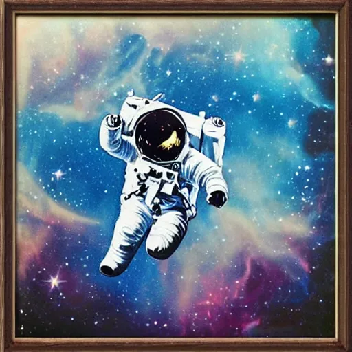 Image similar to astronaut falling on a nebula vintage 8 0 s