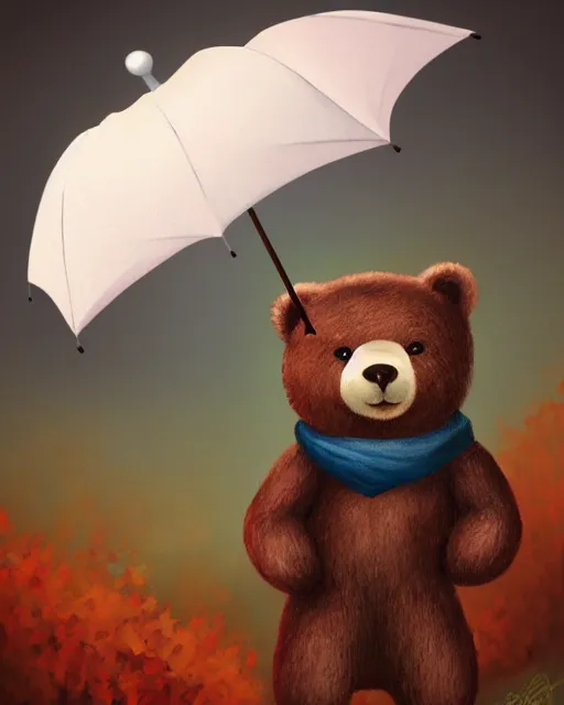 Image similar to autumn a bear with an umbrella by samuel smith trending on artstation