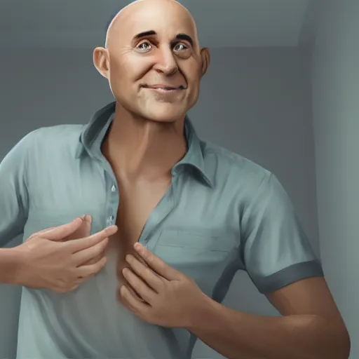 Image similar to realistic image of bald man coming back to life