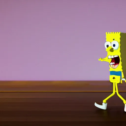 Image similar to 3D model of Spongebob doing push-ups, as Patrick Star encourages him, white background, studio lighting