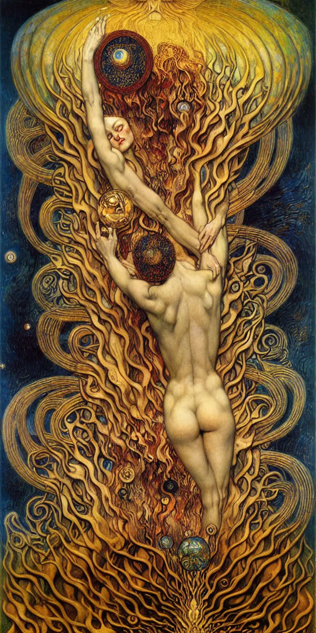 Image similar to Divine Chaos Engine by Karol Bak, Jean Delville, William Blake, Gustav Klimt, and Vincent Van Gogh, symbolist, visionary