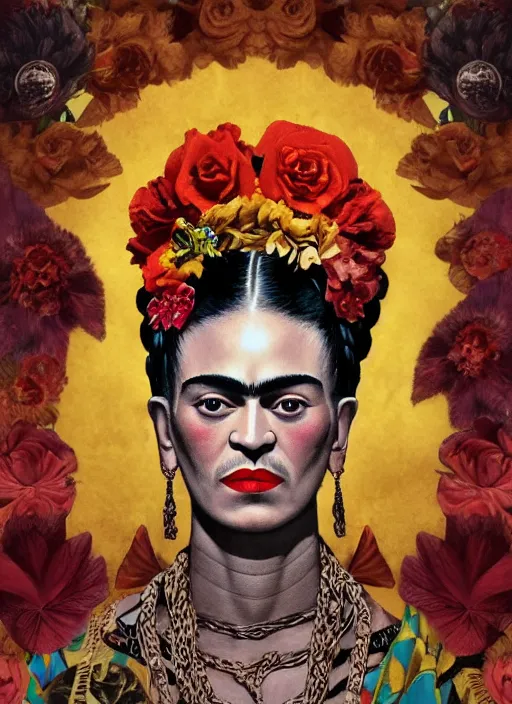 Image similar to frida kahlo as a voodoo priestess, detailed digital art, trending on Artstation