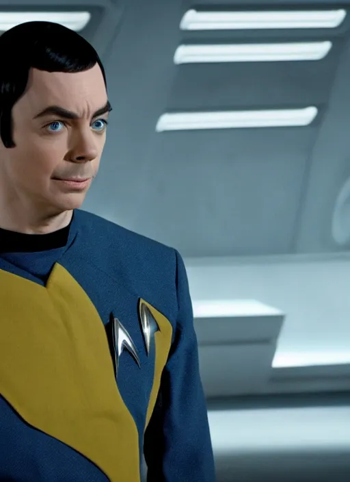 Image similar to film still of Jim Parsons as Spock in Star Trek, 4k