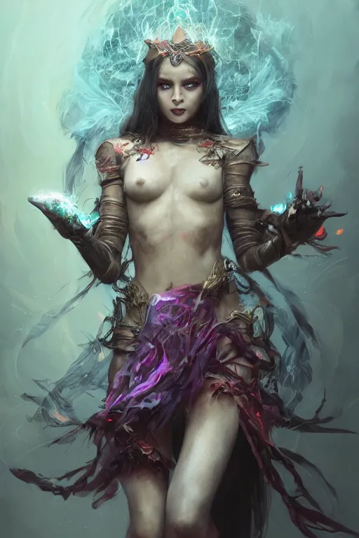 Prompt: beautiful girl necromancer, witch - doctor covered with velvet exploding into organic velvet, angels, 3 d render, hyper realistic detailed portrait, holding fire and ice, ruan jia, wlop. scifi, fantasy, magic the gathering, hyper detailed, octane render, concept art, peter mohrbacher