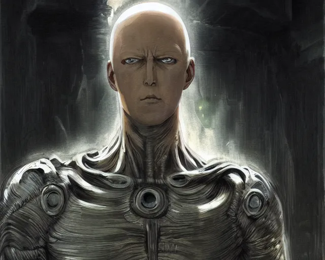 Image similar to one punch man by h. r. giger and greg rutkowski - elden ring